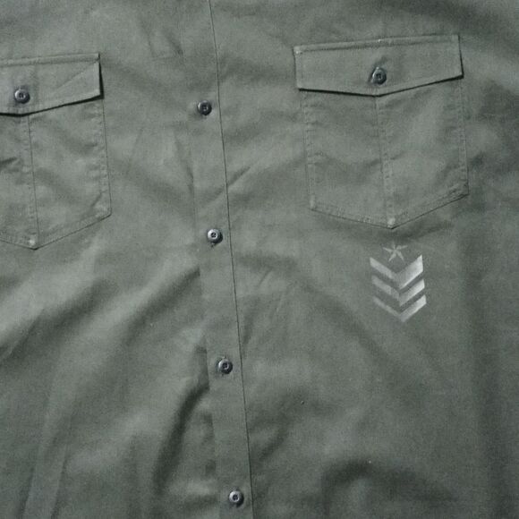 Sean John Short Sleeve Button Down Shirt Dark Green Sz 4XB 2 Breast Pockets - Picture 9 of 9